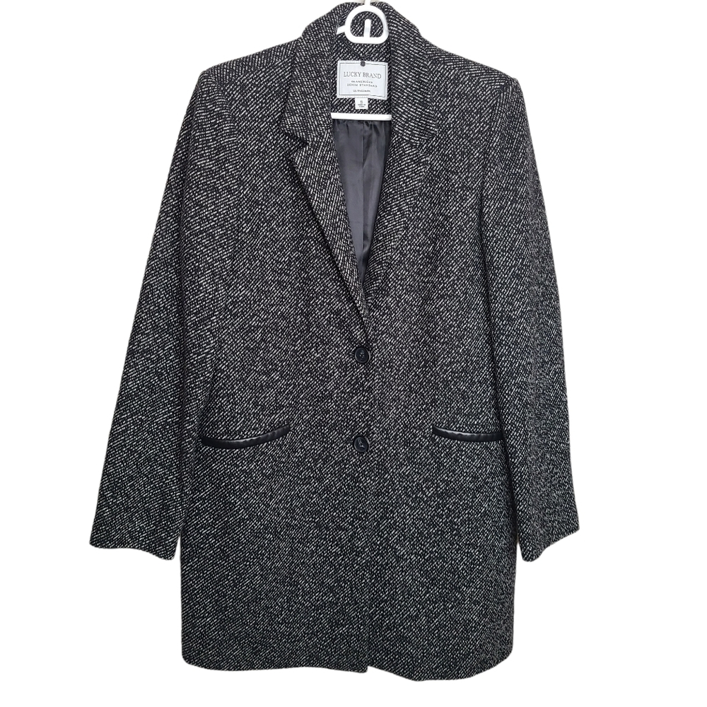 Lucky Brand Black Tweed Wool Coat Pea Coat Jacket EUC Ladies Size Small